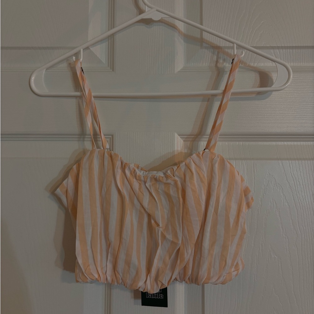 Salmon/white striped crop top